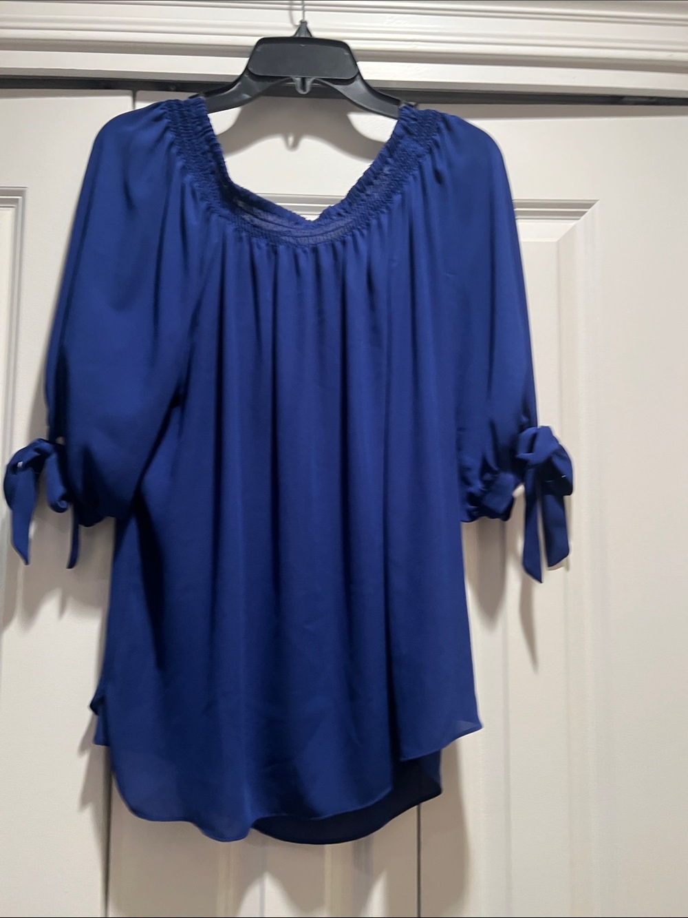 Peter Nygard Royal Blue Peasant Blouse with Tie Sleeves